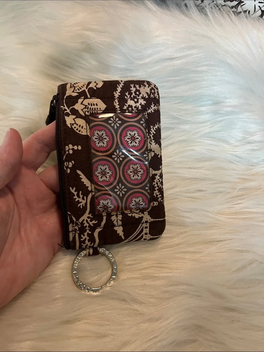 Vera Bradley Brown and White Quilted Tote with Matching Coin Pouch